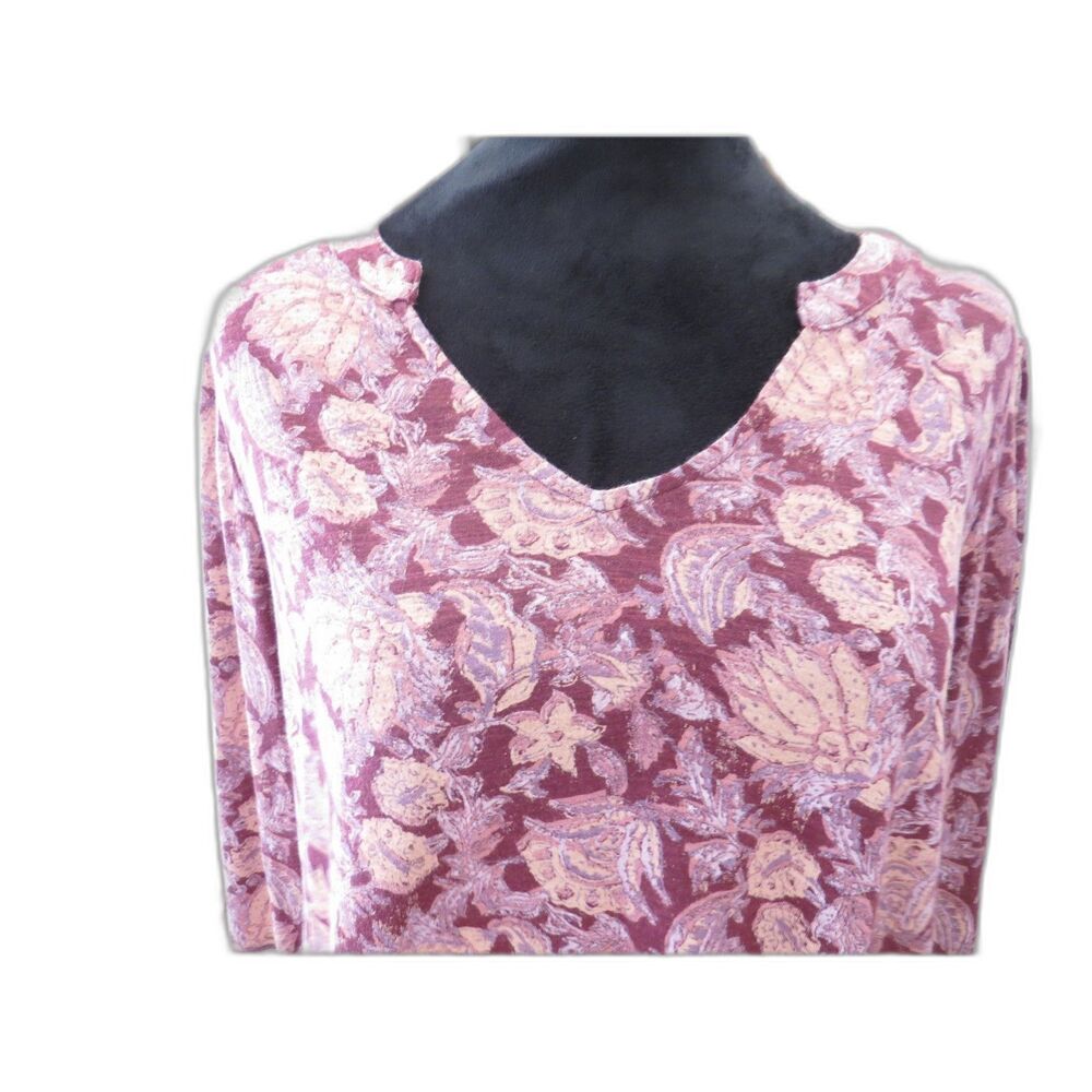 Lucky Brand Women's Floral V-neck Bell Sleeve Boho Top Wine M EUC